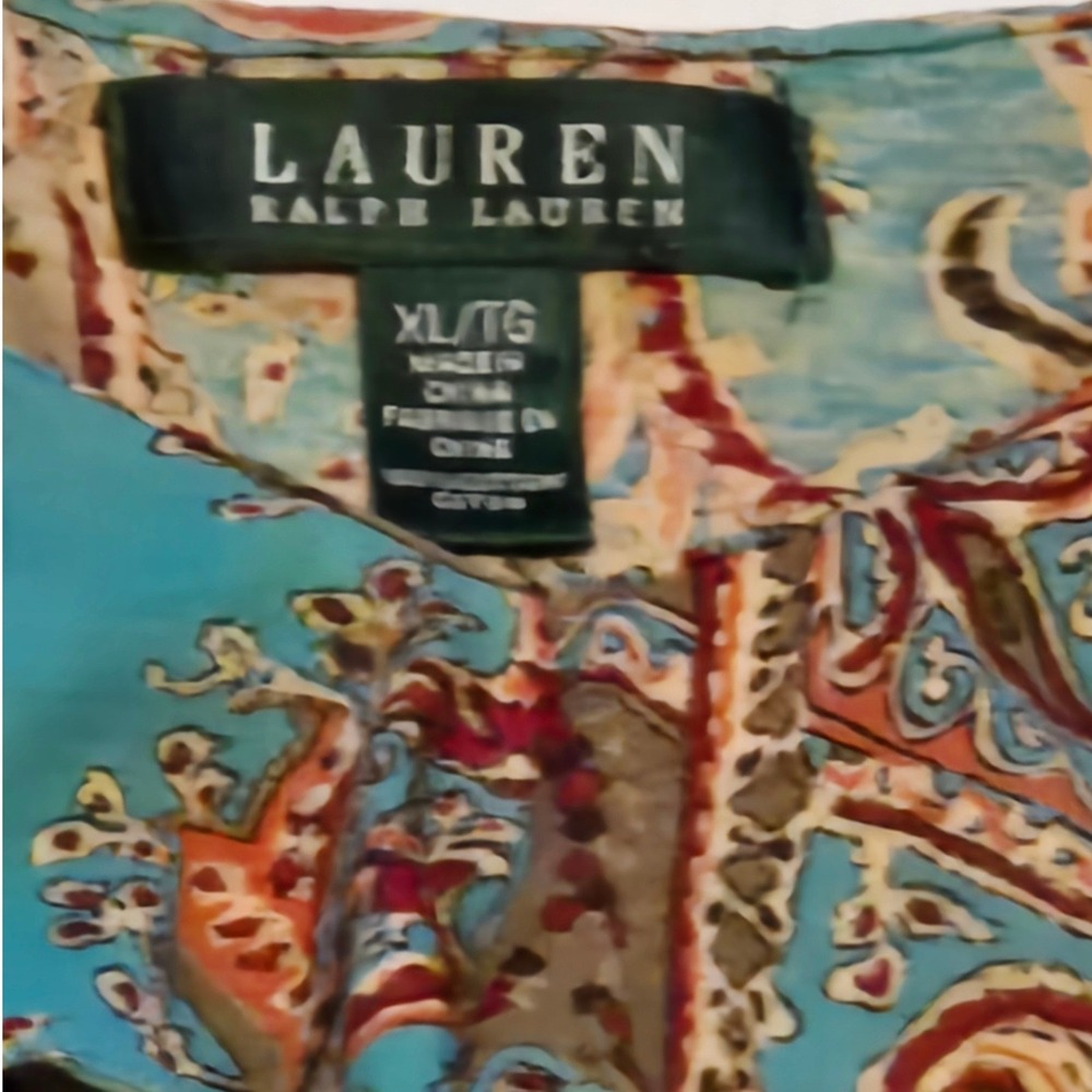 Lauren Ralph Lauren Paisley Ruffle Sleeveless Blouse XL Boho Cotton - Picture 7 of 9